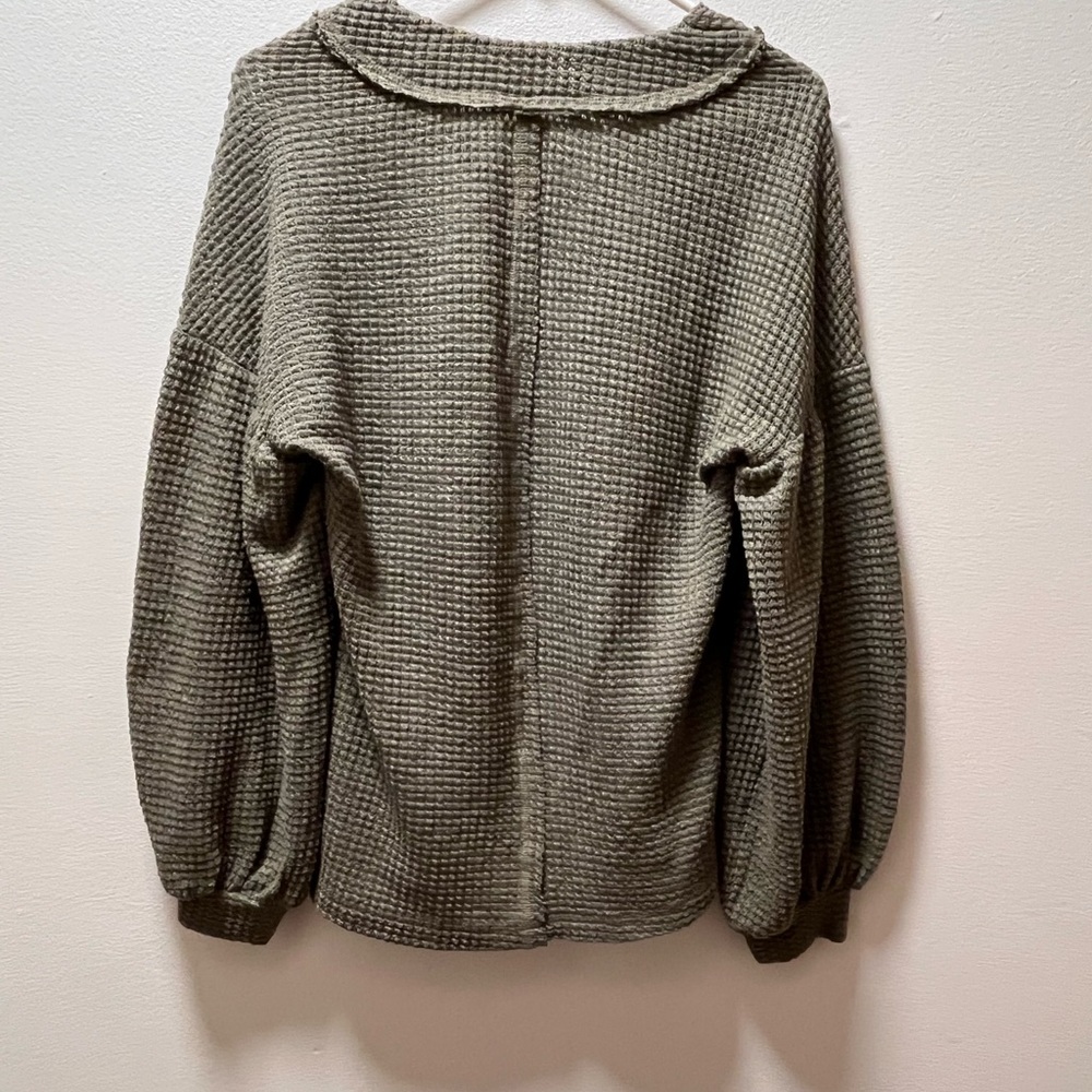 Boho Oversized Textured Comfy Waffle Knit Sweater, Sz S, Army Green (brand unav) - Picture 2 of 5